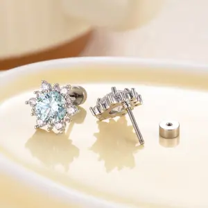 5 Pairs 16G 925 Sterling Silver Snowflake CZ Double Screw Cartilage Stud Set, Hypoallergenic Screw Back Earring, Internally Threaded Nose Studs for Women Men