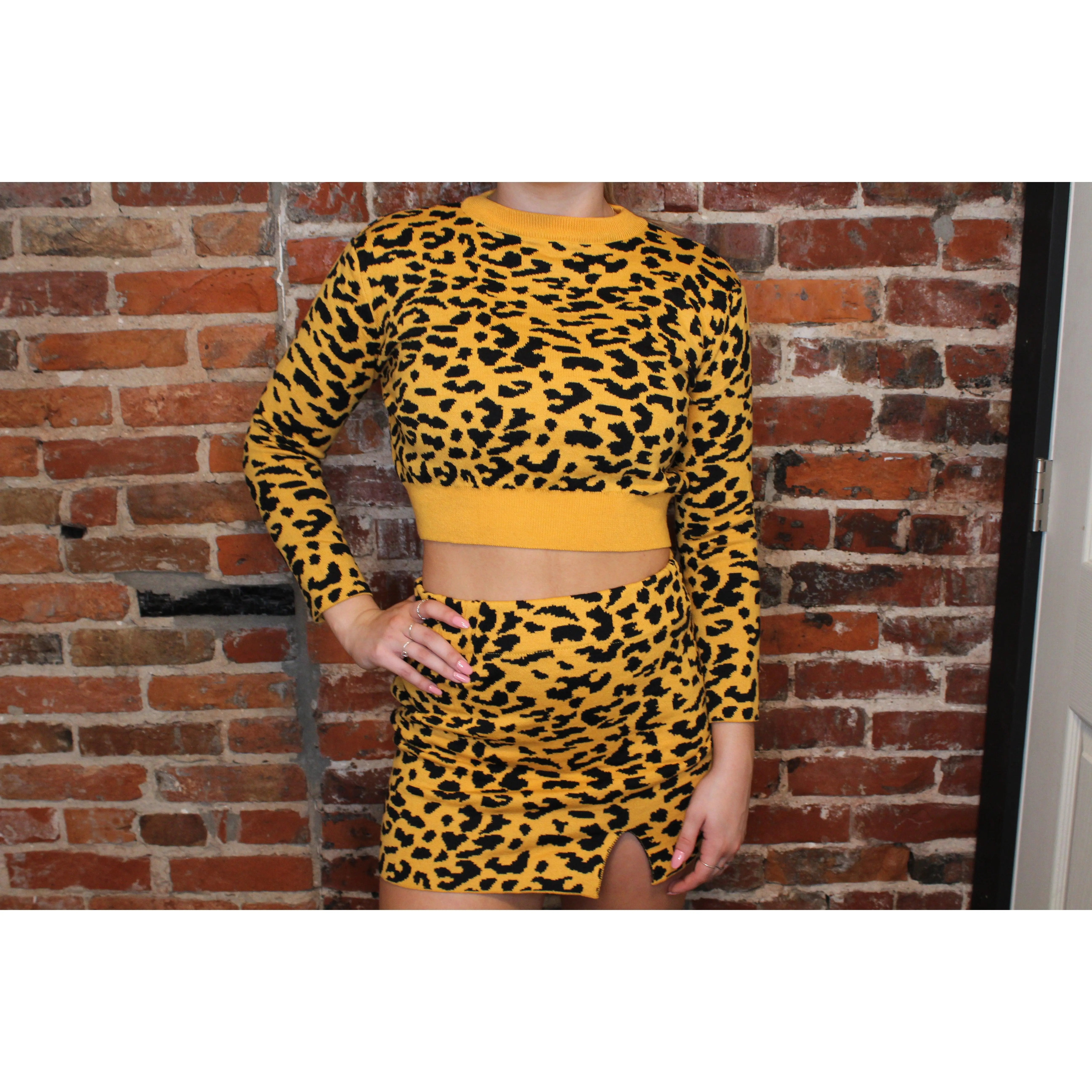 Yellow Cheetah Skirt Set