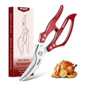 Huusk Poultry Shears Heavy Duty – All Purpose Japanese Kitchen Scissors for Chicken, Meat, Fish, Vegetables & Pizza with Ergonomic Non-Slip Black Handle, Gifts for Women Men