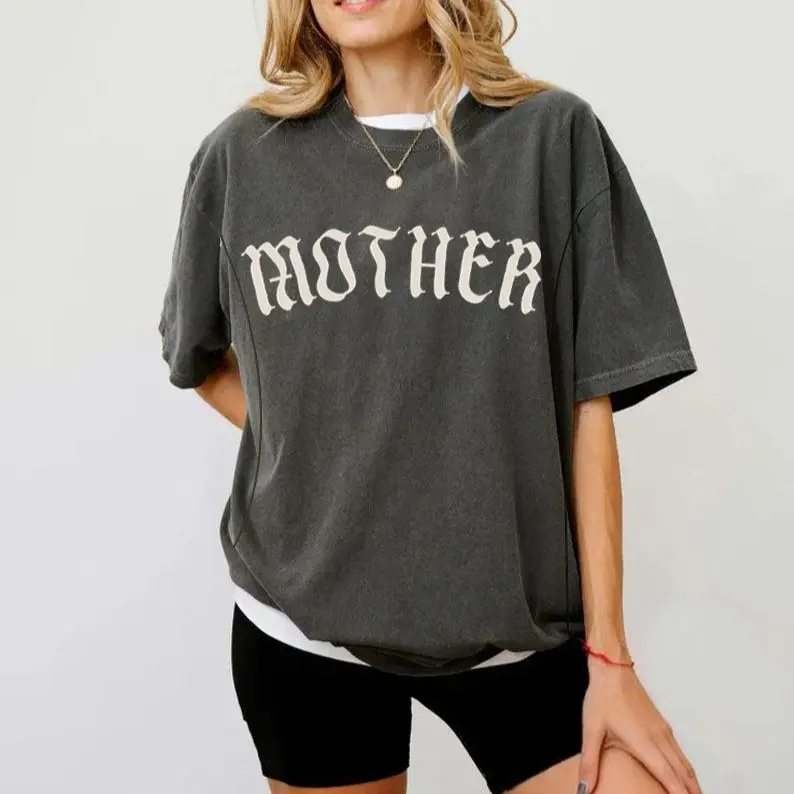 GIFTIFYMAMA Women's 100% Cotton Nursing Maternity Top - Casual Gothic Graphic Print T-Shirt, Relaxed Fit Postpartum Outfit with Front Zipper, Breastfeeding Clothes