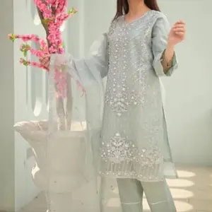 Organza 3pc Embroidered Dress Set with Matching Dupatta for Women's Fashion