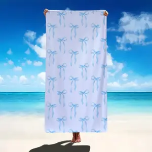Girlish Heart Blue Bowknot Microfiber Quick-Drying Beach Towel, Super Absorbent, Travel-Friendly and Portable Beach Towel, Travel Sandproof Large Shawl, Suitable for Sports, Swimming, Yoga Beach Towel, Microfiber Beach Towels