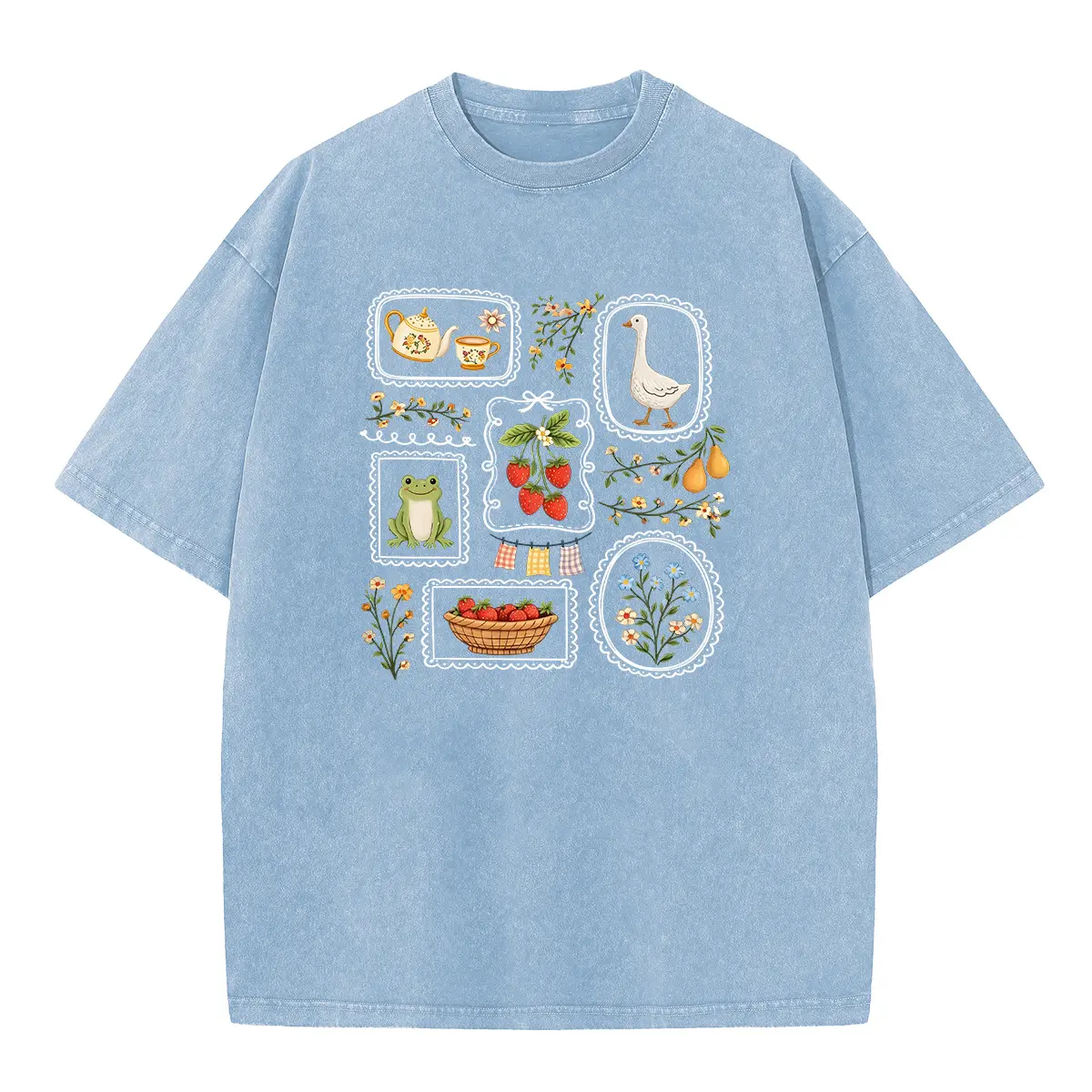 Holafish S-5XL Acid Wash Graphic T-Shirt, Women’s Casual Round Neck Short Sleeve Heavy Cotton Tee, Distressed Vintage Streetwear Top