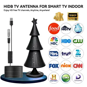TV Antenna for Smart TV Indoor, Christmas Tree Antenna, HD Digital Antenna 360°Long Range Reception Base Amplifier Signal Booster for Local Channels Supports 4K 1080p