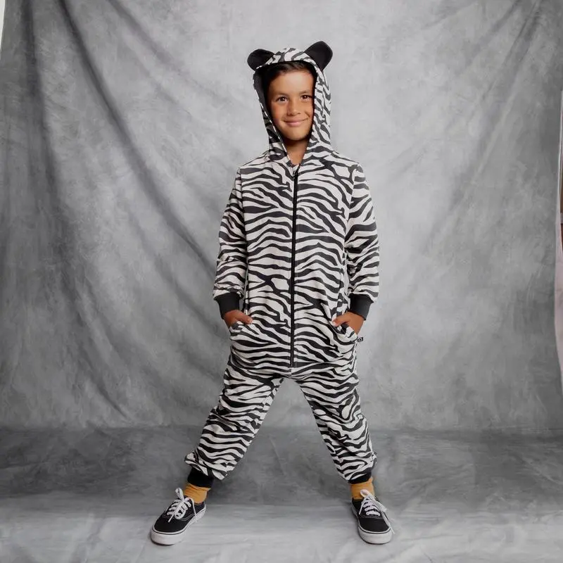 Kids Zip Jumpsuit -'Zebra' - Black & White - Costumes or Everyday Wear Kids Zip Jumpsuit -'Zebra' - Black & White - Costumes or Everyday Wear