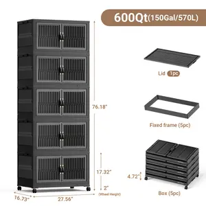 ONAlL Grey 2/3/4/5 Layers 128 QT Foldable Storage Boxwith Lid, Eco-Friendly Polypropylene, StackableFolding Household Storage Holder