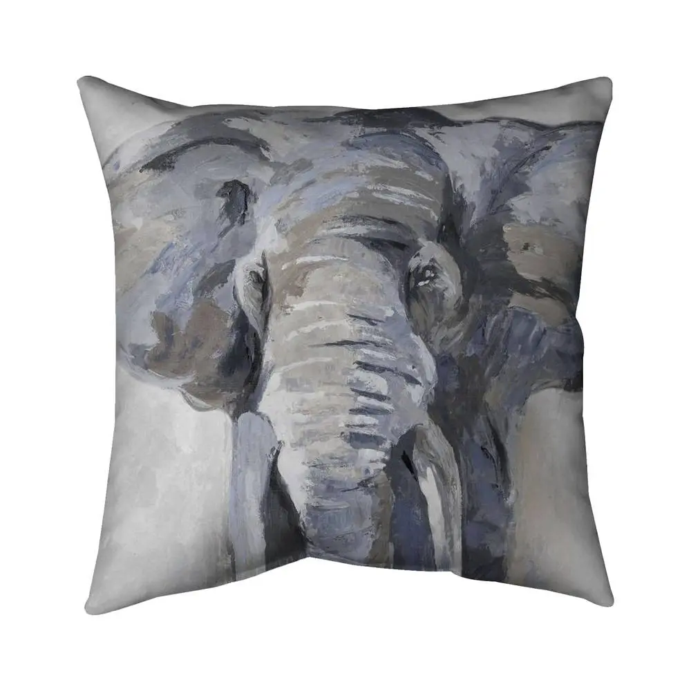 360 Stand 16x16 in Poly Twill Pastel Blue African Wildlife Elephant Pillow - Modern Decor, Traditional Decor, Bedroom Accent, Elegant Home Soft Furnishing, Elegance, Polyester Insert