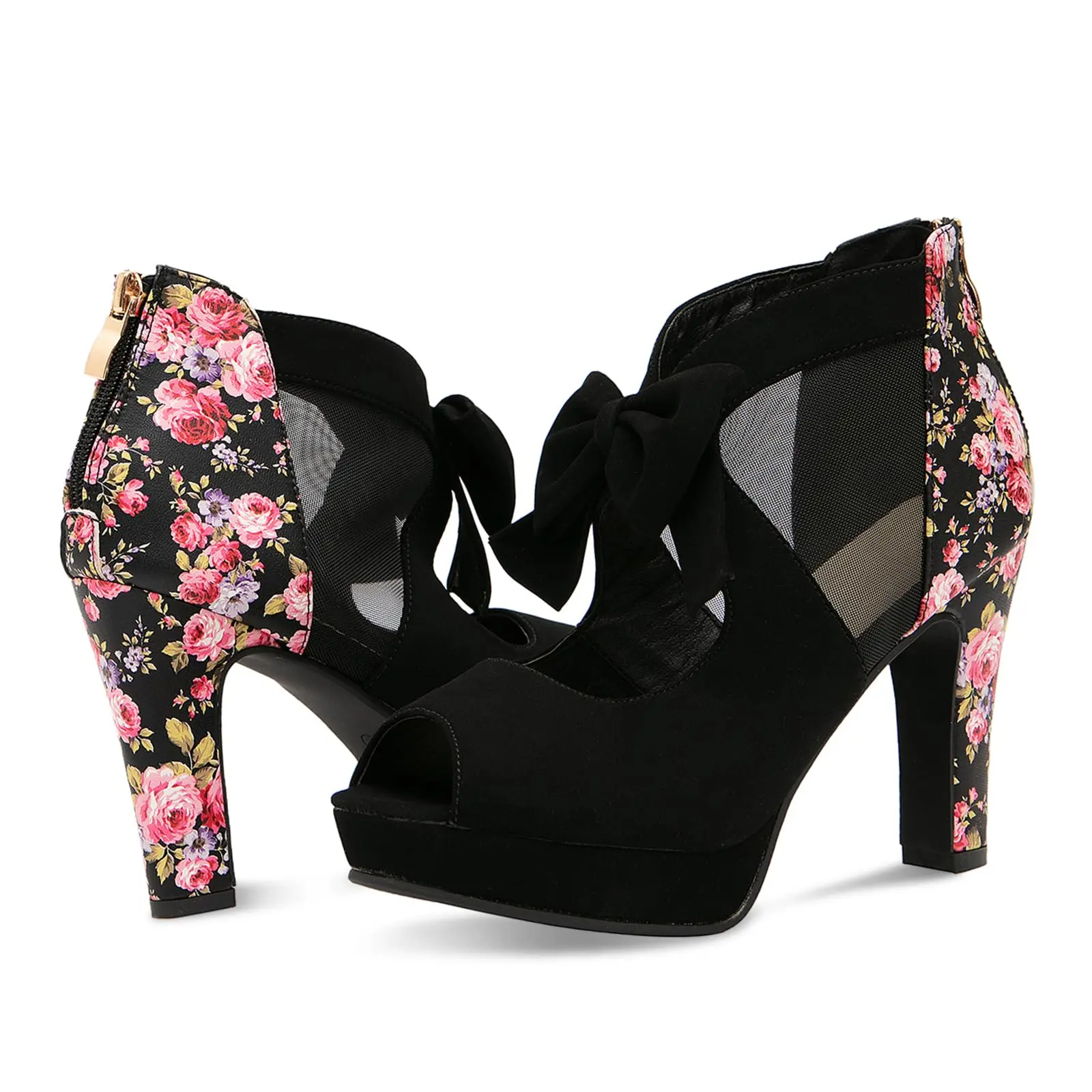 getmorebeauty Open Toe Women flower figure Platform High Heel Shoes Bows Strappy Sandals perfet for wedding/date/night/danceing Girl Black Chunky Prom Footwear Rubber Bowknot Design Wedge Summer Elegant