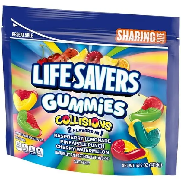 Life Savers Gummies Collisions Gummy Candy Fruit Mix, Sharing Size - 14.5 oz Resealable Bag Swedish Candy Assortment Pack Snack Bonbon Sweet Chewy Natural Corn Artificial Soft Flavor Sugar