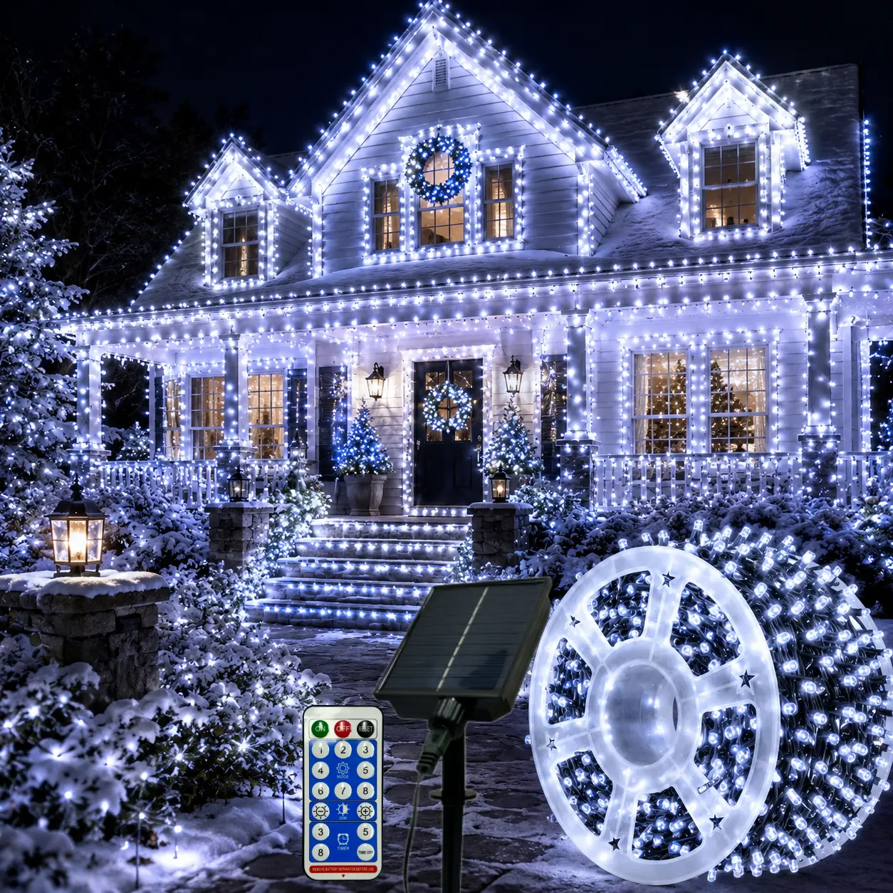 800 LED Solar Cool White String Lights, 334.6FT Outdoor Fairy Lights with Remote, Waterproof Bright White Solar Lights for Patio, Garden, Fence, Porch & Wedding Decor