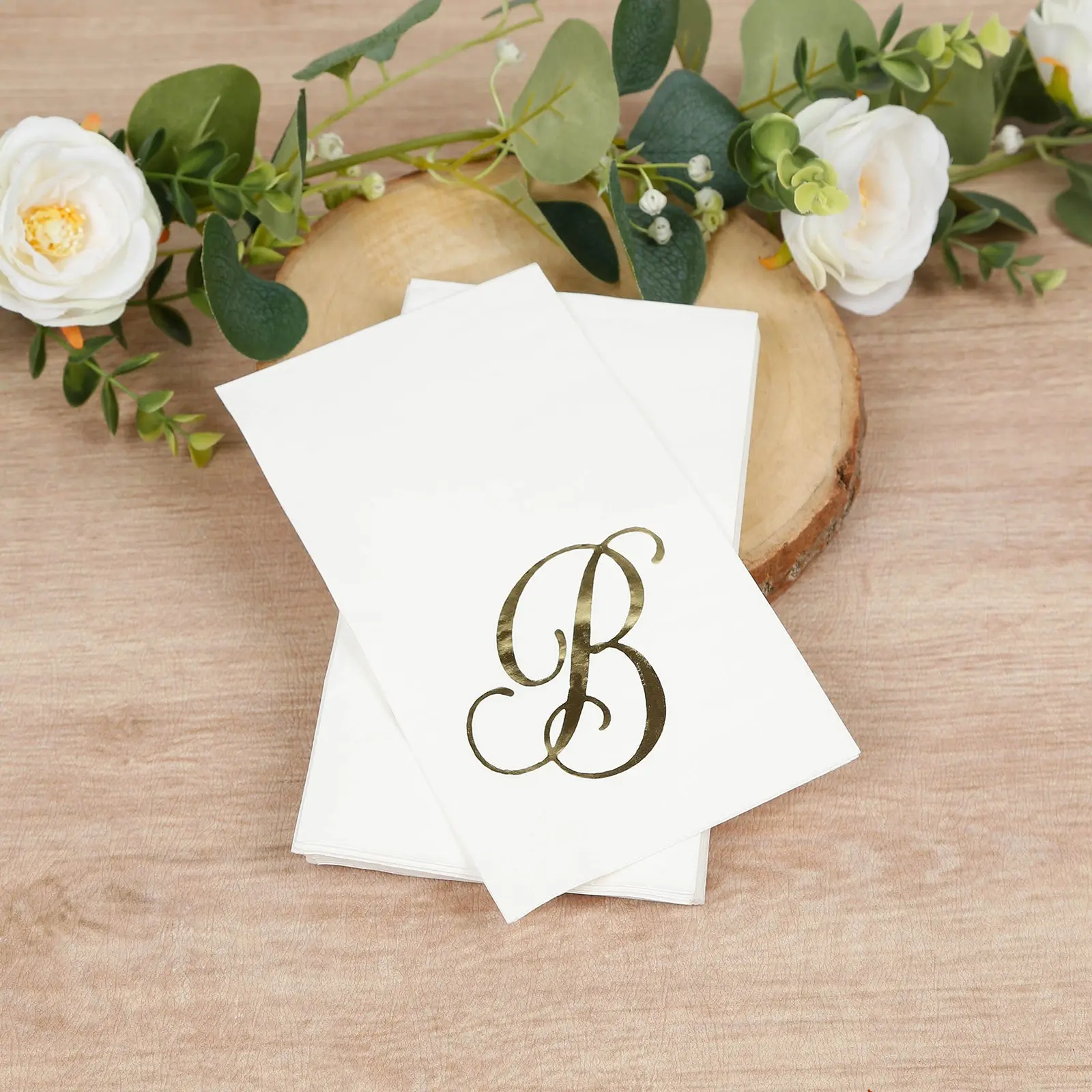 Decorative Paper Napkins, 100-Pack Disposable White Dinner Napkins with Gold Foil Monogram "B" - 8"x4" Folded Size, Festive Tableware for Banquets, Birthday Parties