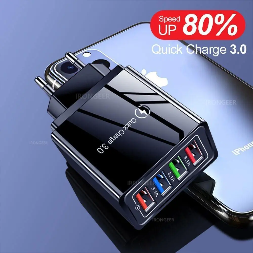 Portable Folding USB Charger with QC3.0 Quick Charging - Plug-In Charger for Smartphone, Mobile Phones and Other Electronic Devices