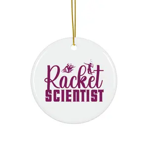 RACKET SCIENTIST ORNAMENT, CHRISTMAS DECORATIONS, 3 INCHES CIRCLE ORNAMENT, CERAMIC ORNAMENT