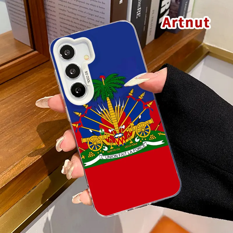 Phone Case Compatible with Samsung Galaxy  S23 Ultra S24 Plus S25 S22+ Haiti Emblem Pattern Matte Military-Grade Drop Protection Silicone Cover Cellphone Protective