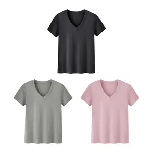 Showitty 3 Pack Short/Long-Sleeve T-Shirts for Women, Plus Size Basic Comfortable V-Neck Casual Summer Clothes Loose Fit Top Spandex