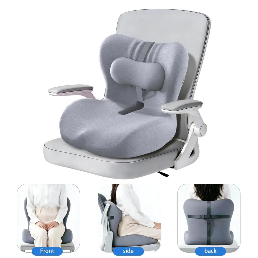 Ergonomic Coccyx Seat Cushion with Detachable Lumbar Pillow, Breathable Tailbone Pressure Relief Chair Cushion with Non-Slip Bottom for Office Chair, Car Seat, Gaming Chair & Long Sitting Comfort
