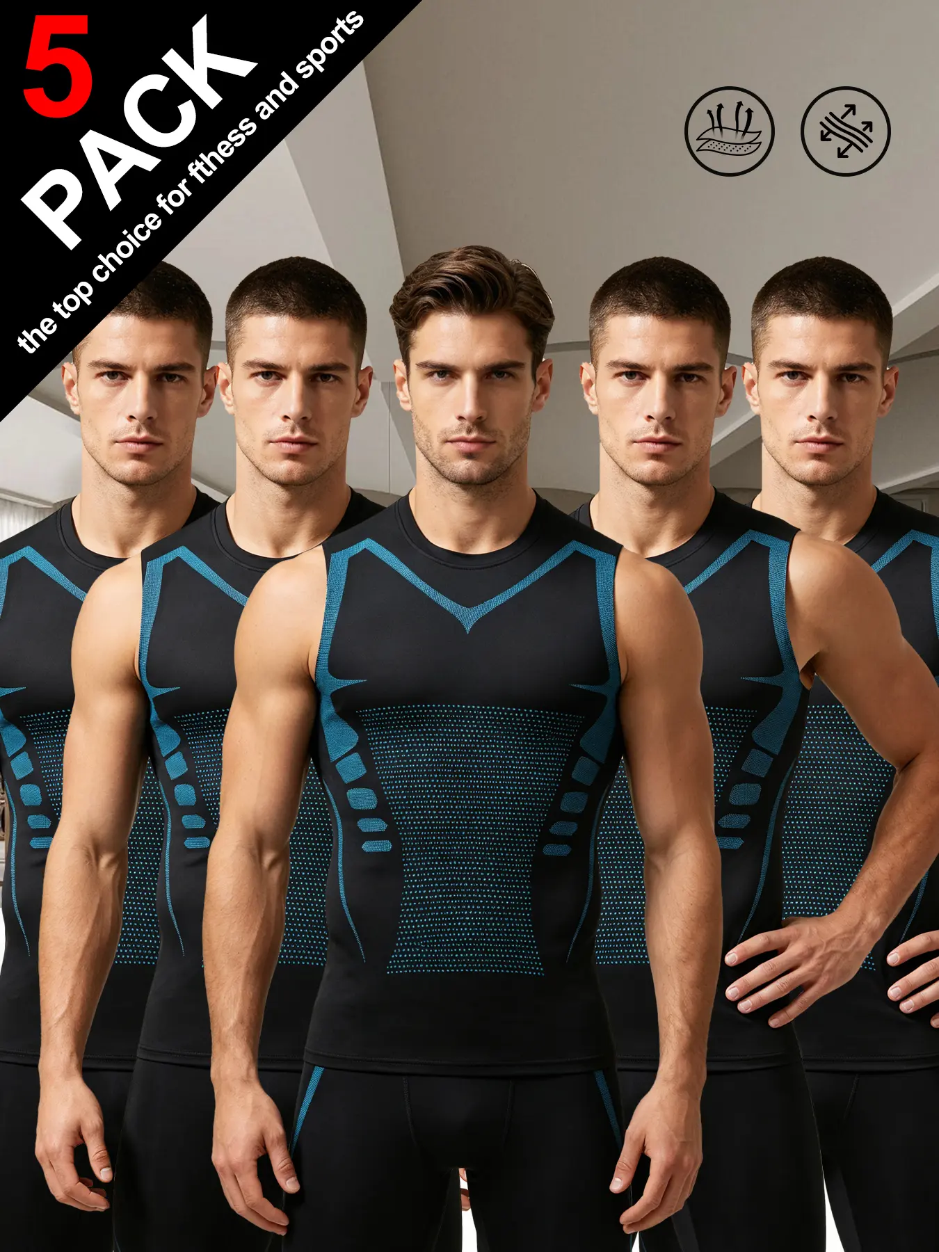 Men's 5 Pack Compression Sleeveless Tank Tops, Breathable Quick Dry Athletic Workout Vests, High Stretch Base Layer Shirts for Gym Running Training Sports