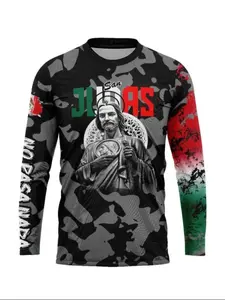 St. Jude Off-Road Racing Shirt, Mexican Flag Camo Long Sleeve Race Suit, St. Jude Print, Street Rider Faith Style, All Seasons, Biker T Shirt, Sportswear Top