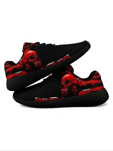 Men's Fashionable Gothic Skull Print Lace Up Low Top Sneakers, Casual Comfortable Breathable Sports Running Shoes, Male All-match Round Toe Shoes for Daily Wear Athletic Running Shoes