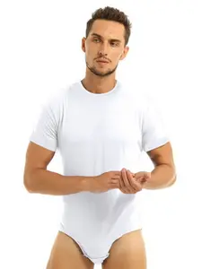 New Short Sleeve Round Neck Button Romper for Men, Breathable One-Piece Sleepwear, Comfortable Home, Ideal for Relaxing at Home, Loungewear