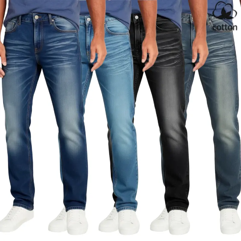 Men's Flex Stretch Slim Straight Jeans Classic Denim Menswear, High Cotton Blend 4-Pack Comfort Fit 5-Pocket Casual Work Pants, Everyday Wear Straight Leg Denim Jeans for Men