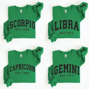 (Leave a note or DM shopping) Customized Zodiac Sports Shirt - Irish Green, Personalized Astrology Hoodie with Constellation Energy Design, Neutral Round Neck Birthday Dress, Suitable for Men and Women's Zodiac GiftsRAIMENTRY