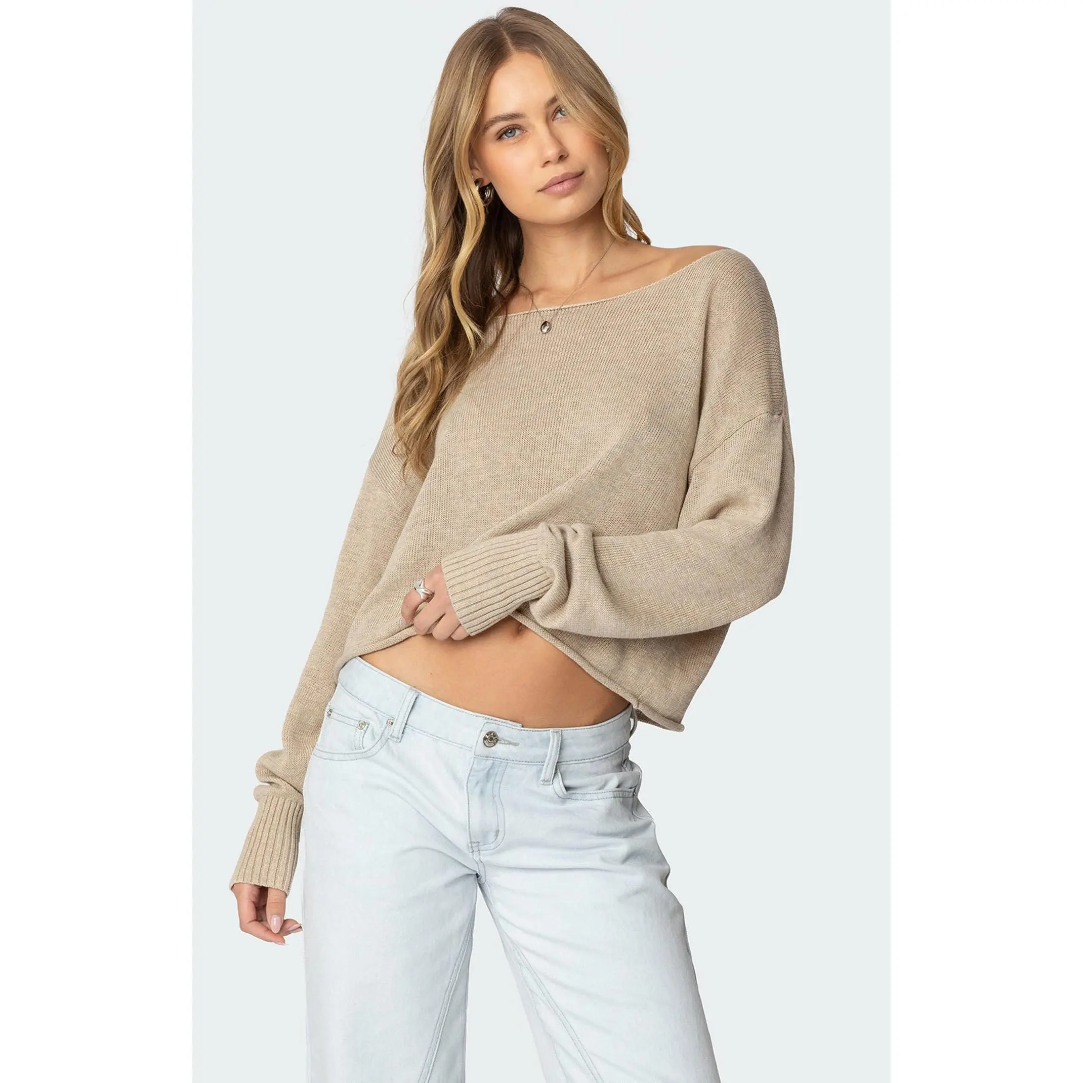 Edikted Women's Aviv Wide Neck Oversized Sweater