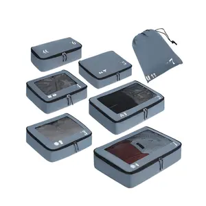 ECOHUB 7 Set Packing Cubes Tear-Resistant Luggage Packing Organizers with Number Icon for Travel Accessories Luggage Suitcase Machine Washable Packing Cubes (Grey)