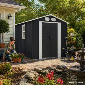 ARCH Campcraft 8x6 FT Outdoor Storage Shed, Metal Tool shed & Outdoor Storage with Lockable Doors & Air Vents, for Backyard Garden Patio, Dark Gray