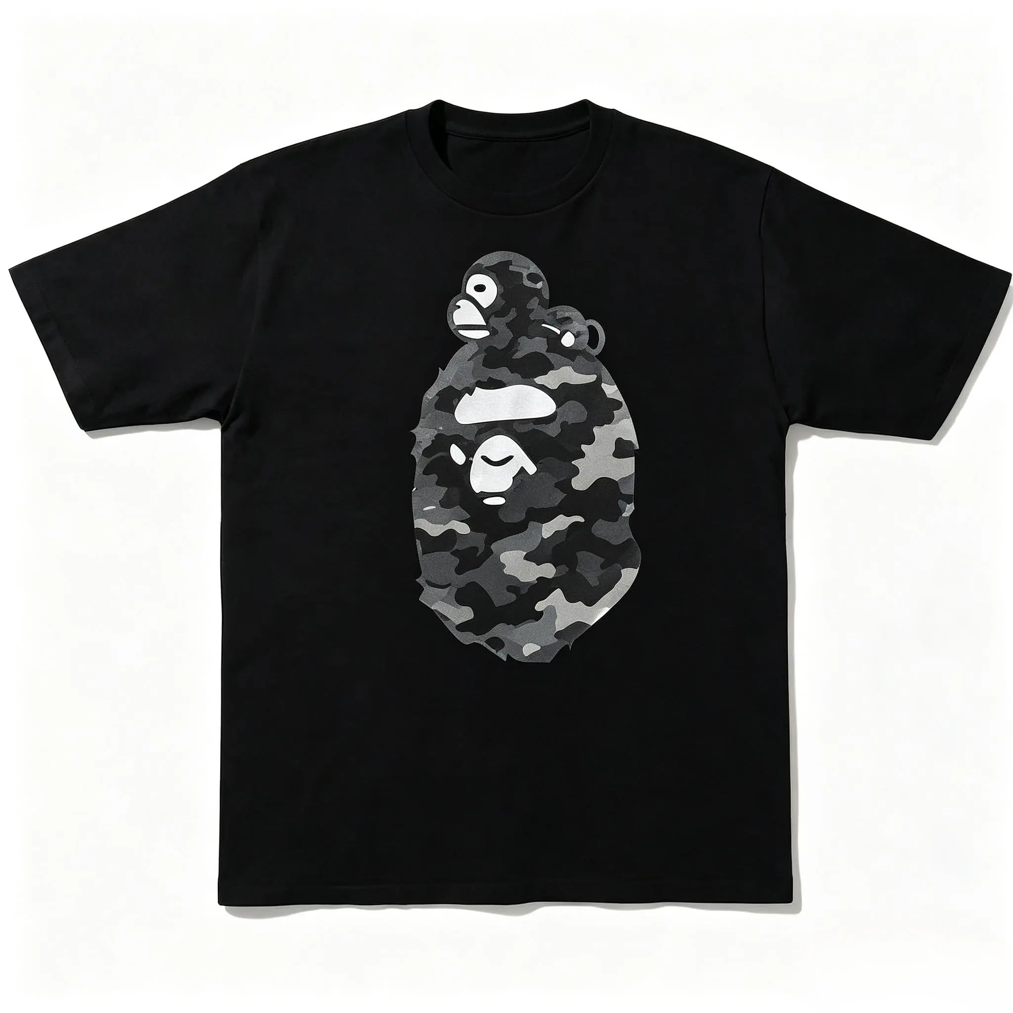 Camouflage Ape Family Graphic Short Sleeve T Shirt Men Streetwear Casual Crew Neck Basic Tee