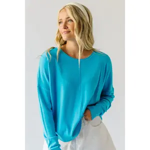 The Tackett Basic Crew Sweater in Teal Blue