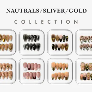NailPhoria NEUTRALS/SILVER/GOLD Collection - Handmade Press-On Nails | Reusable, Salon-Quality, Long-Lasting, Glossy Design