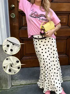 High Waist Polka Dot Midi Skirt Womens Elegant A Line Long Skirt Soft Flowing Fabric Slim Fit Casual Chic French Style Daily Wear Vacation Outfit Easy Match Trendy Street Fashion Summer Autumn Essential