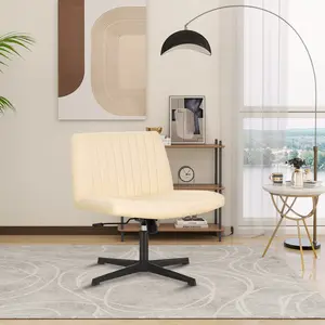 【Widen】BestOffice Criss Cross Chair Wide Comfty Desk Chair Armless Cross Legged Office Chair with No Wheels Modern Height Adjustable Swivel Fabric Vanity Chair Computer Task Chair