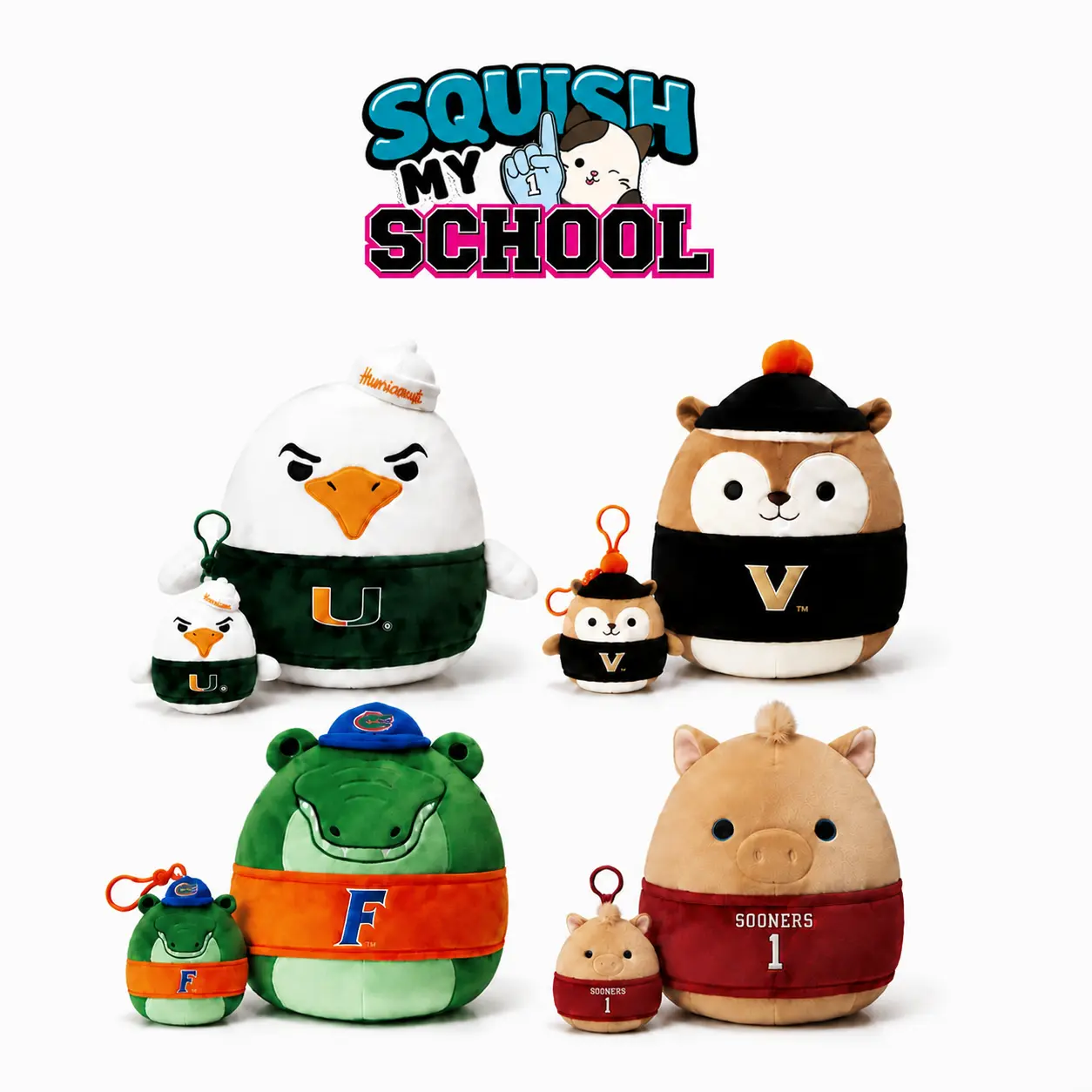 Squish My School Squishmallows College Mascot Plush Bundle - 12-Inch Plush & 3.5-Inch Clip