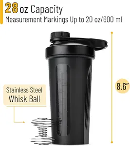 Shaker Bottles for Protein Mixes, 28 oz, Shaker Bottle with Wire Whisk Ball, Protein Shaker Bottle, Shaker Cup, Protein Shaker, Protein Shake Bottle, Shake Bottle