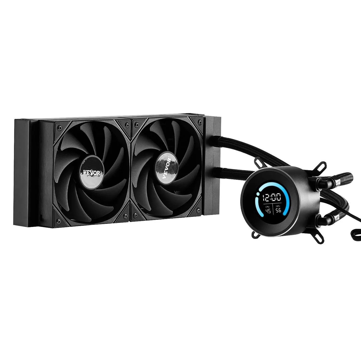 【Backtoschool】VEVOR CPU Liquid Cooler, AIO CPU Water Cooler - 120mm PWN Fans, Pump, 1.8'' Display, Max. 2200RPM CPU Cooling Fan, Efficient Black PC Water Cooler for Intel 115X/1366/2011/1700/1200, AMD AM4/AM5