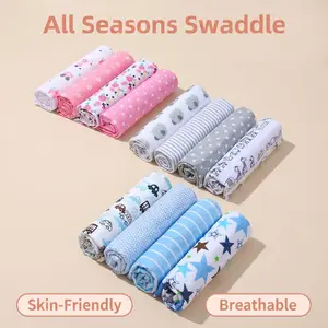 4 Pack Soft Printed Infant Blanket, Portable Multi-use Bath Cover Blanket, Festive Holiday Present for Newborn Baby Boys Girls All Seasons Use