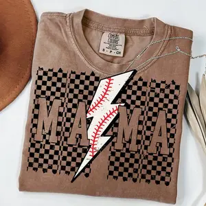 Comfort Colors Retro Baseball Mama Vintage T-shirt Checkered Lightning Retro Tshirt Gift For Mama