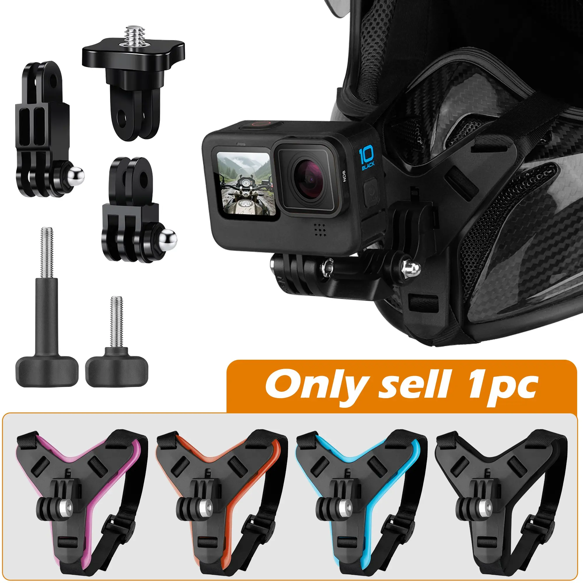 Sports Camera Helmet Mount Stand, Outdoor Sports Camera, Four Colors, Two Extenders, Two Effortless Screws, 1/4 Screw Adapter for Insta360 Panoramic Camera,for GoPro/DJI Action Camera, Camera Accessories
