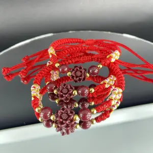 Real Cinnabar Lotus Red String Bracelet | Wealth & Protection Charm | Boost Relationships & Positive Energy | Lucky Gift for Success