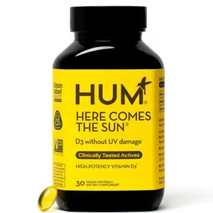 HUM Here Comes The Sun - Immune Support Supplement with Vitamin D to Support a Healthy Immune System & Calcium Absorption, Vegan Vitamin D3 to Support Radiant Skin, Mood + Bone Health (30 Softgels)