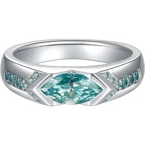 1 Carat Blue-Green Moissanite Rings,Lake Horus Water Marquise Moissanite Ring for Women or Men- 925 Sterling Silver With 18K Gold Ring with Certificate,Hypoallergenic Jewelry