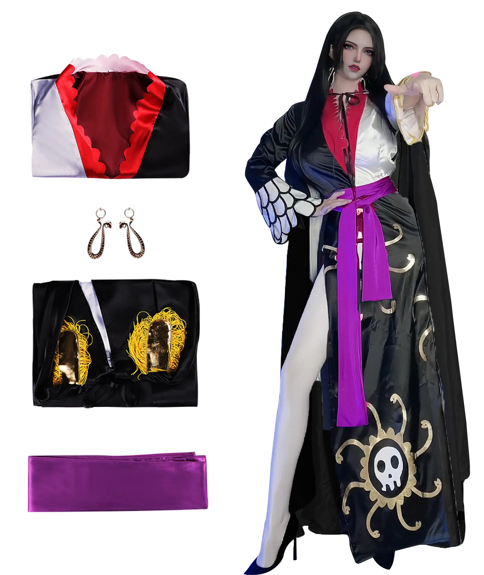 ANIME Boa Hancock Cosplay Kimono Costume Dress+Cape empress queen army suit