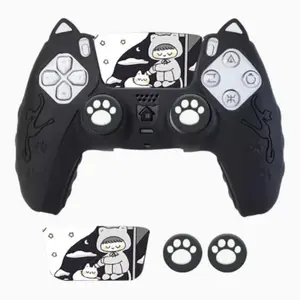 Summervibes Kawaii Cat Ear Silicone Protective Cover Skin for PS5 Controller, with FREE Matching Cat Paw Thumb Grips & Cute Cat Sticker, Anti-Slip Shockproof Ergonomic Grip Case for PlayStation 5 DualSense