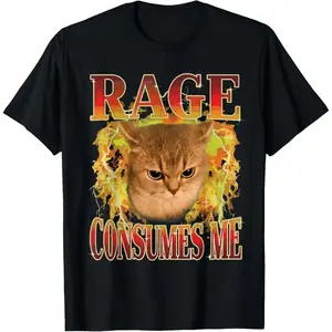 Cat Rage Is Consuming Me Funny Angry Meme Cats Humor T-Shirt