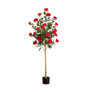 Nearly Natural 5' Artificial Red Camellia RoseTree