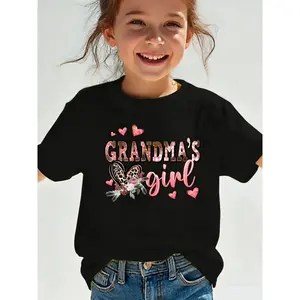"Grandma's Girl" Leopard Heart Floral T-Shirt for Girls| Cute Grandma Love Graphic Tee| Kids Family Love Gift