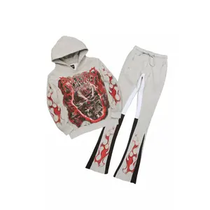 Torrez Heather Grey/Red Hoodie/Stacked Track Set