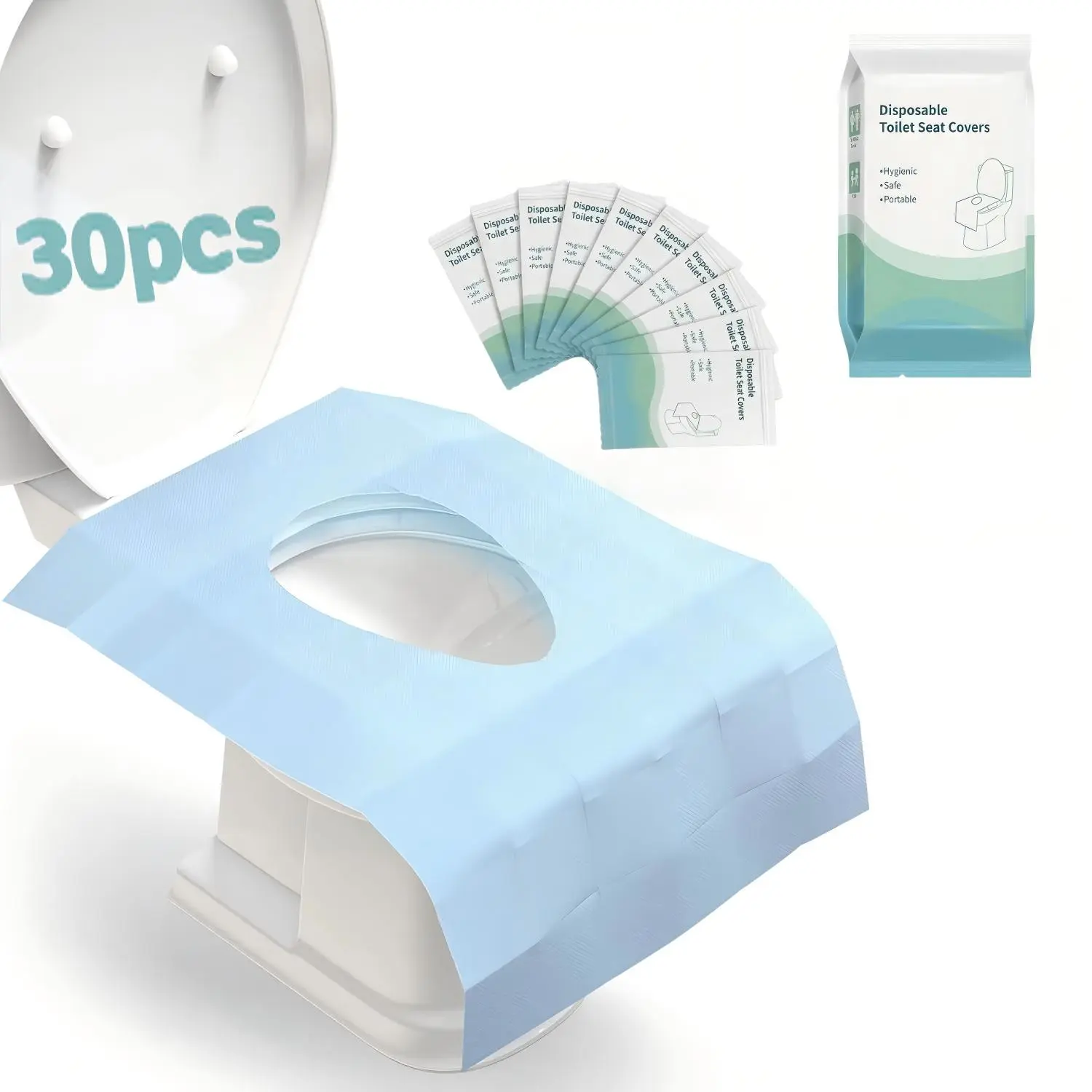 Disposable PE Rectangular Toilet Seat Cover Set (30 Pcs, 24x25 in) - Bathroom Accessory, Waterproof, Foldable, Extra-Large, Adhesive Tabs, Soft, Non-Slip, Portable, Hygienic Barrier for Adults, Travel, Single-Use Toilet Lid & Tank Covers, All Seasons